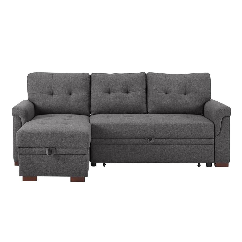 Stylish Reversible Sleeper Sectional Sofa with Storage Chaise in Dark Gray