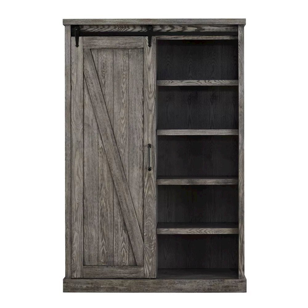 Avondale Rustic Barn Door Bookcase, Gray