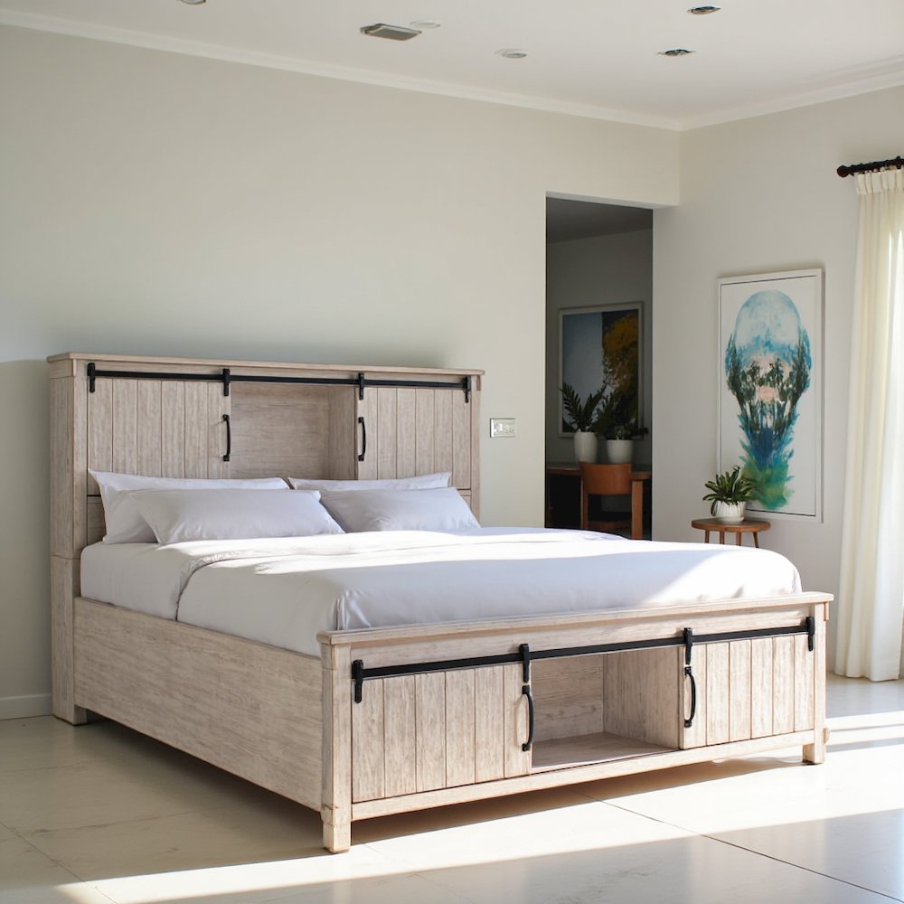 White Queen Bed Frame with Ample Storage - Elegant Design
