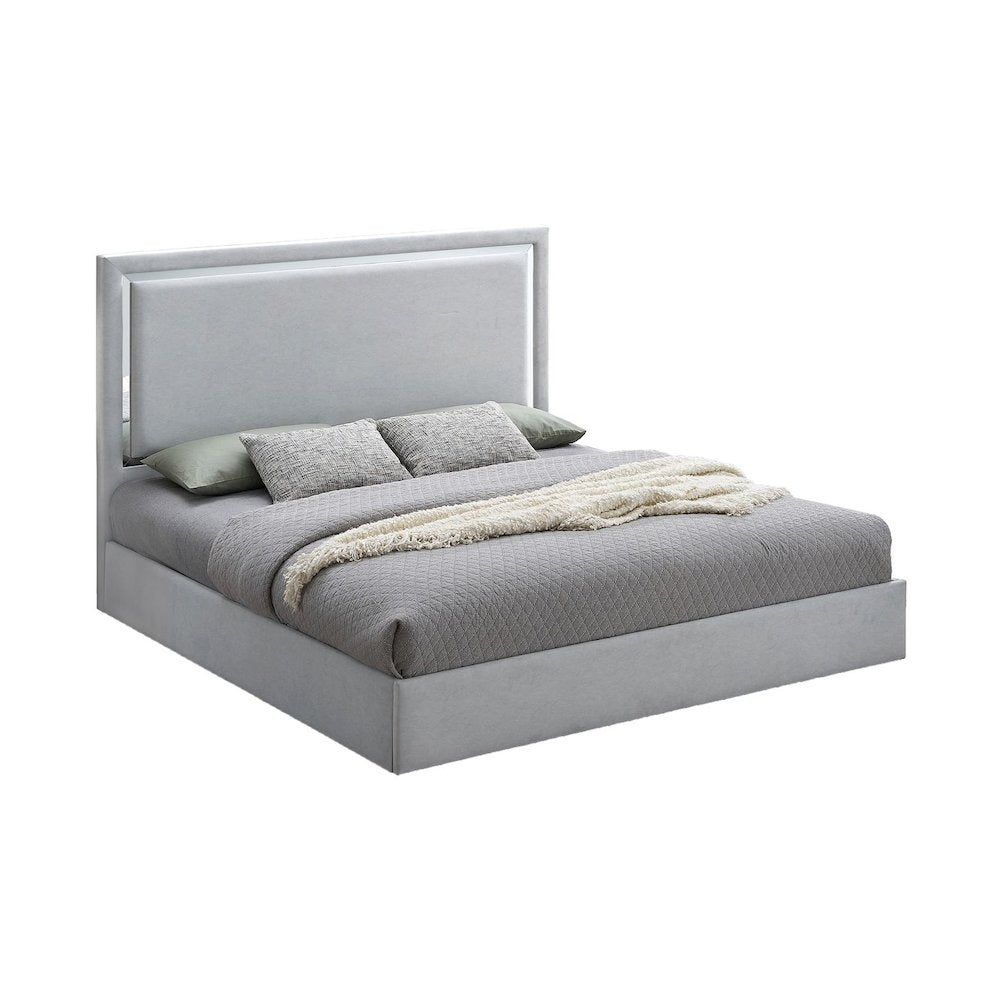 5-Piece Modern Mirrored Bedroom Set, California King, Gray Cloud