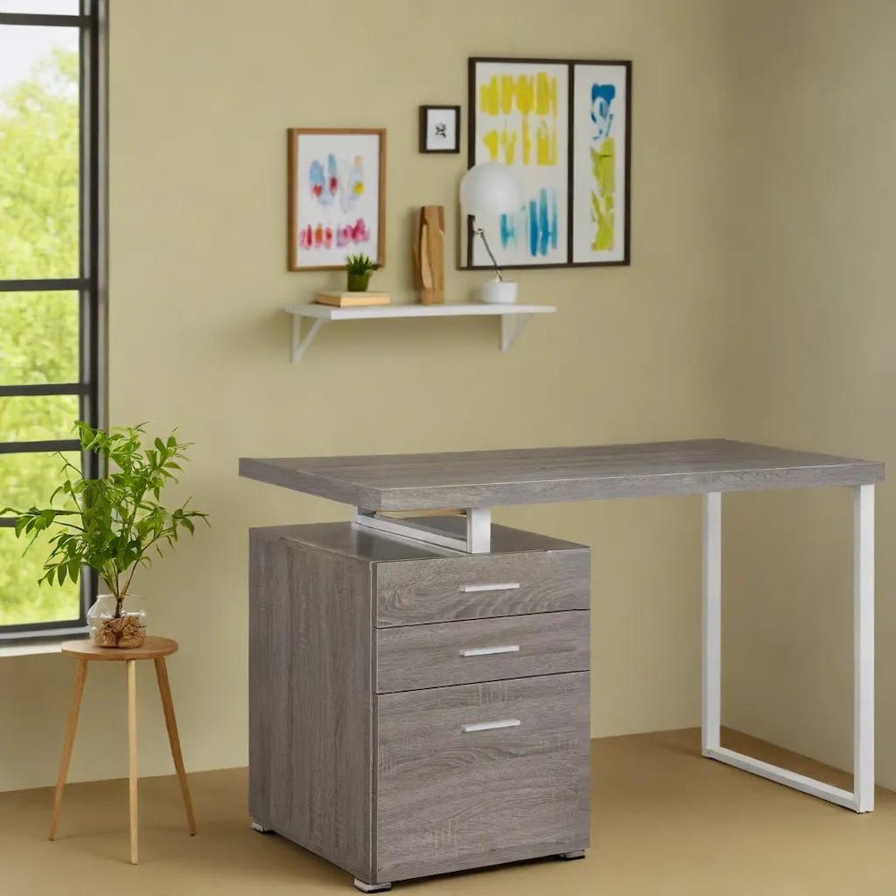Weathered Grey 3-Drawer Office Desk with Functional Storage Solutions