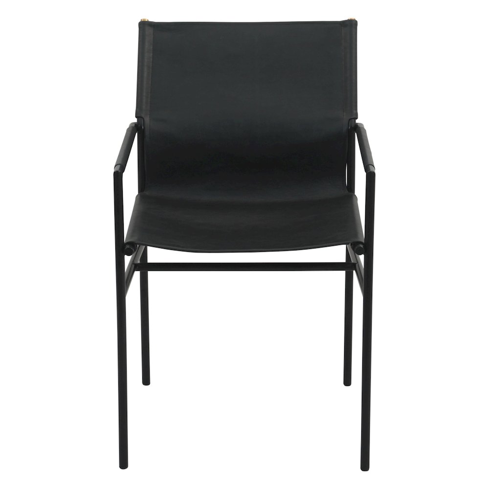 Sutton 20" Dining Armchair in Black Leather and Iron