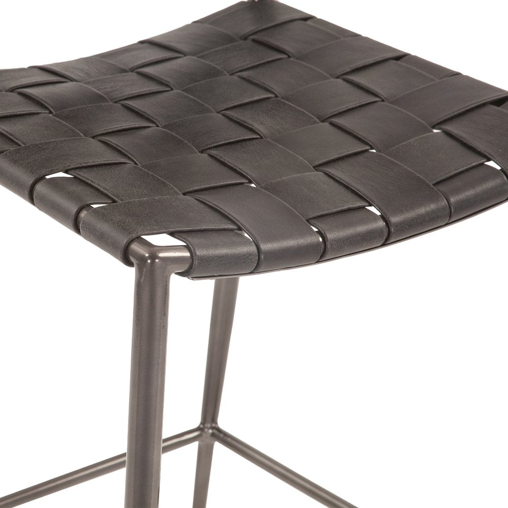 Lund 17in Buffalo Leather and Iron Counter Chair Black