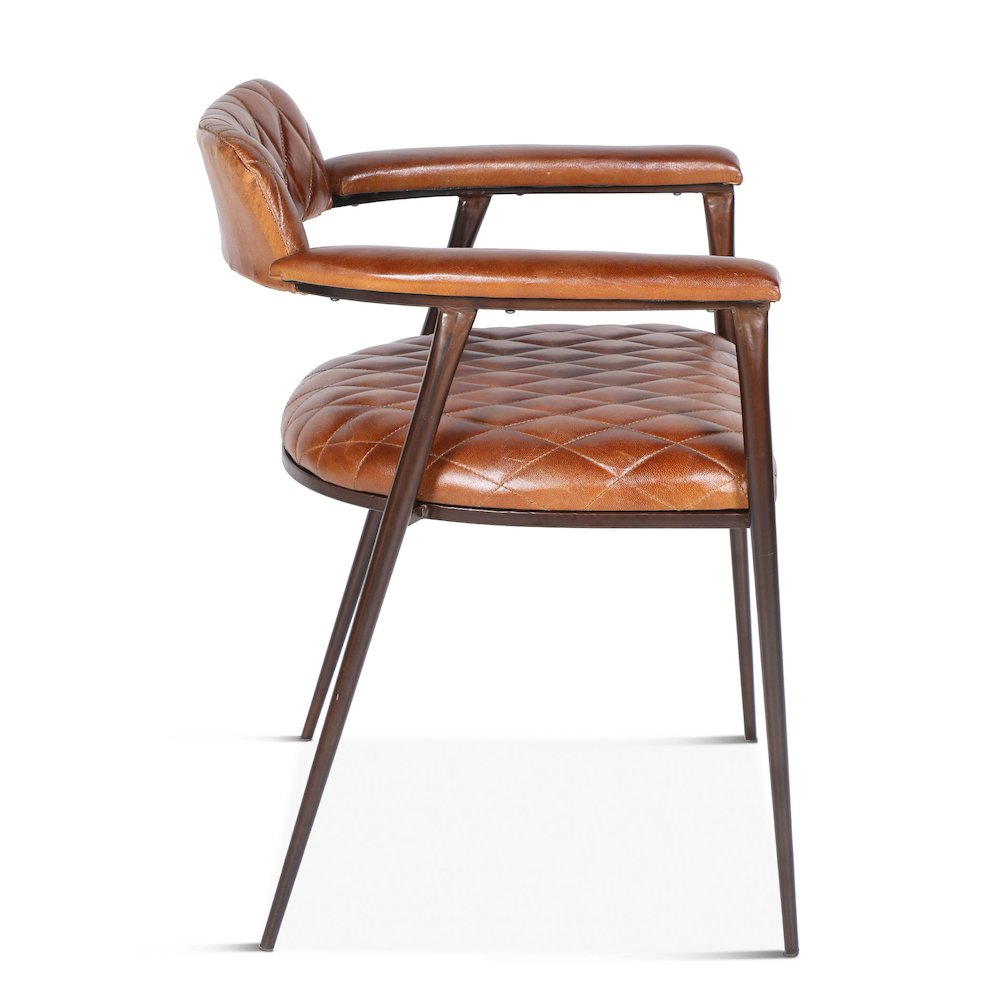 Hudson Armchair in Quilted Leather and Iron