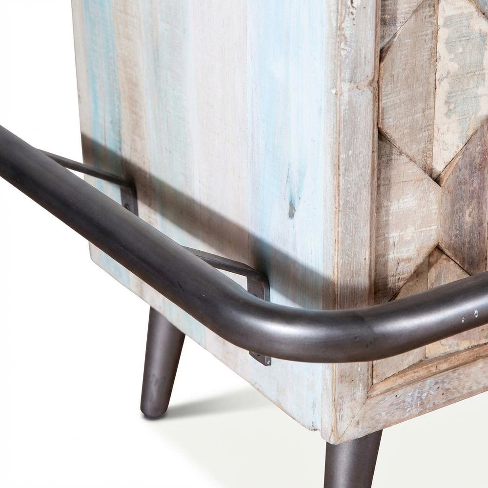 Reclaimed Wood Home Bar Cabinet with Drawers, Vintage Teal