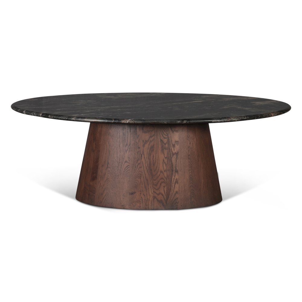 Caldera 52" Oval Coffee Table in Lava Marble with Dark Mango Base