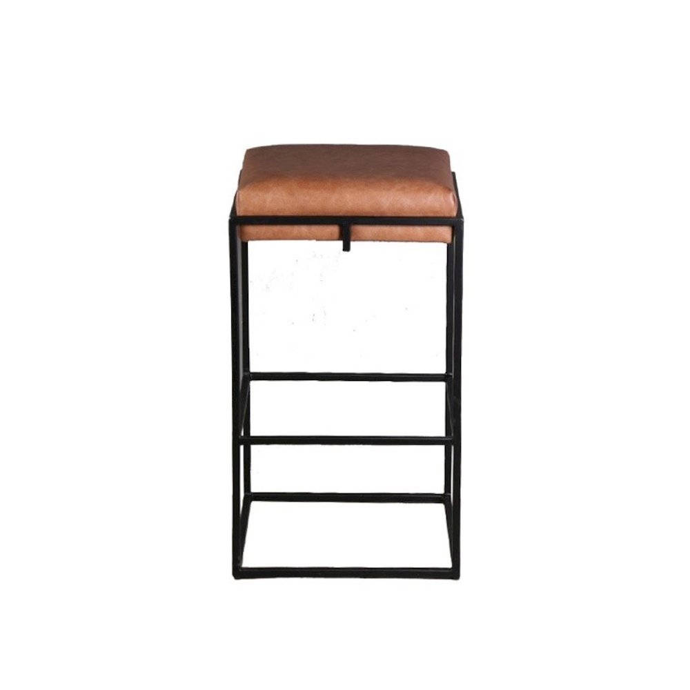 Melbourne 17" Cognac Top-Grain Leather Backless Counter Stool