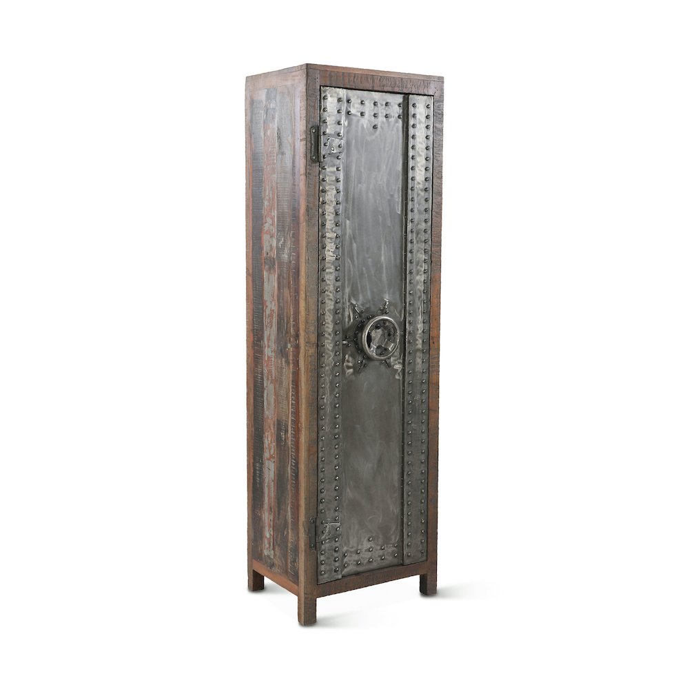 Welles Tall Vault Style Cabinet in Reclaimed Wood and Iron