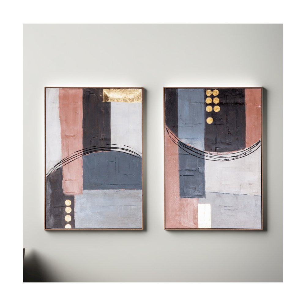 Abstract Horizons Hand Painted Framed Diptych