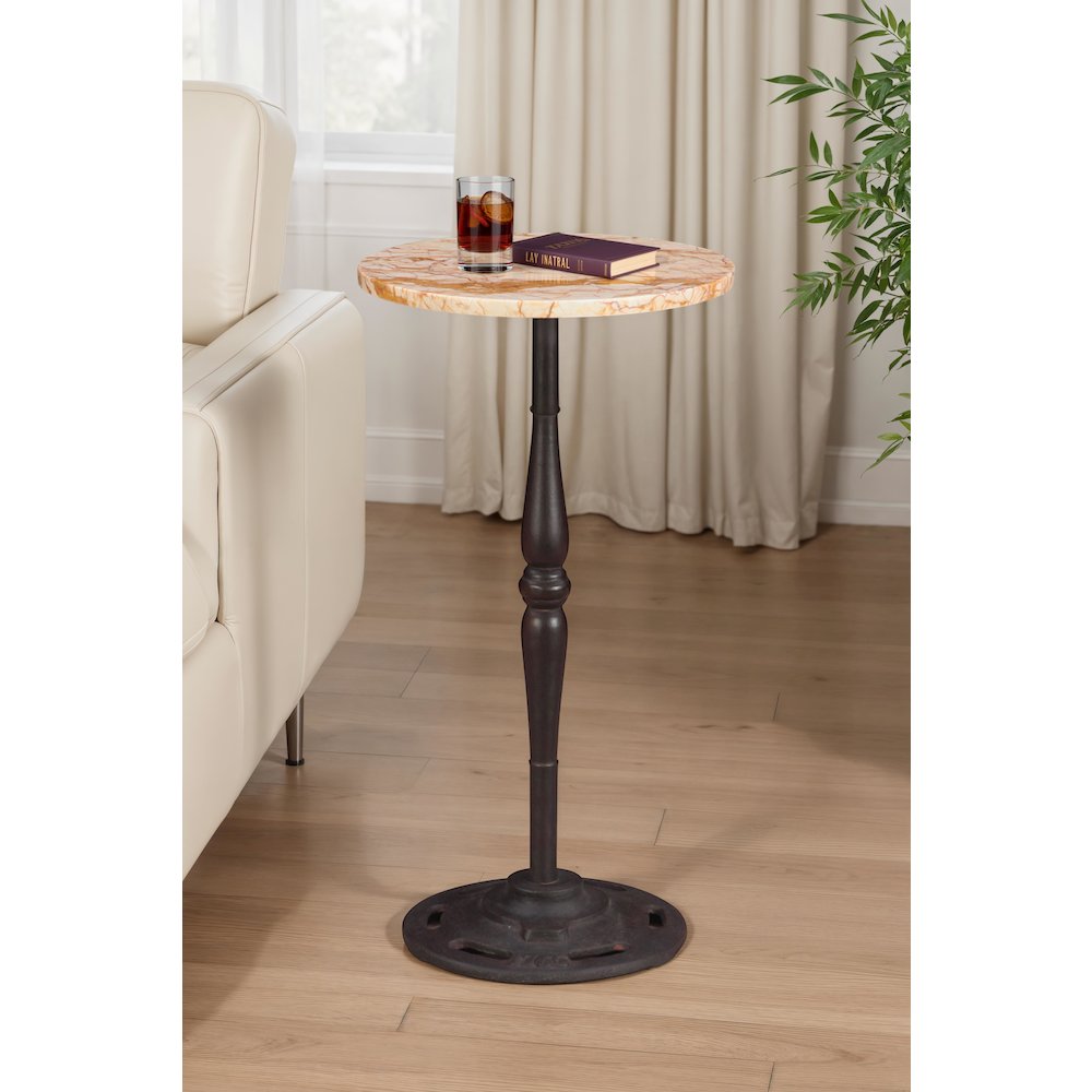 Rochester 12" Side Table in Retro Impulse Marble with Casted Base