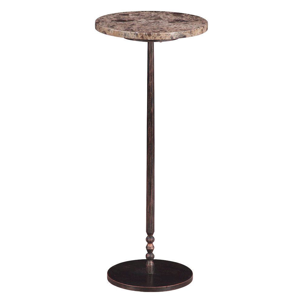 Rochester 10" Side Table in Dark Emperador Marble with Casted Base