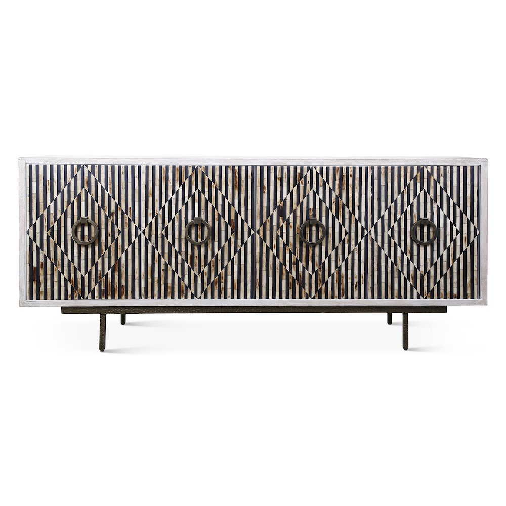 Alexandria 72" Sideboard with Bone, Horn, Wood Inlay on Metal Base