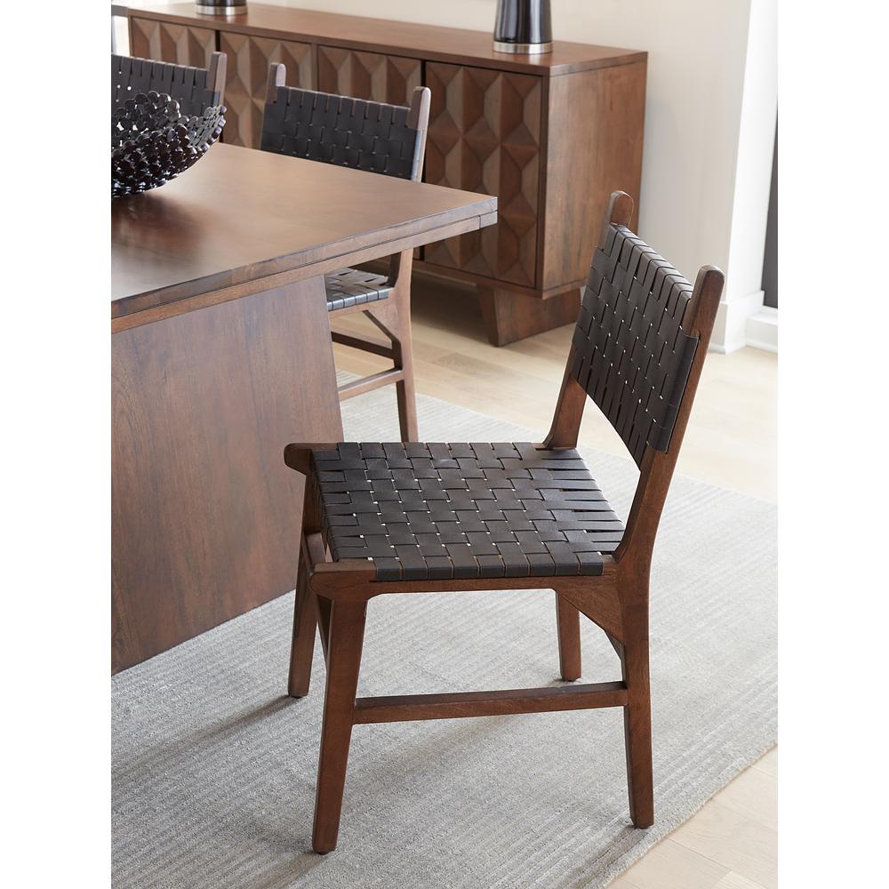 Lisbon Dining Chair in Black Leather with Royal Brown Finish