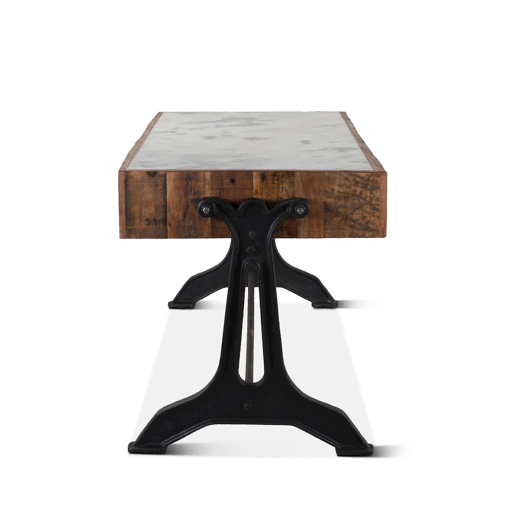 Melbourne Office Desk in Teak Wood with Natural Marble Inlay