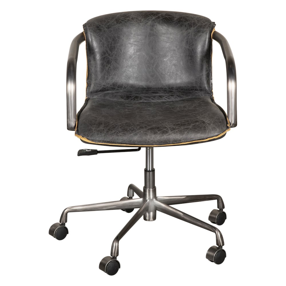 Chiavari Swivel Office Chair in Antique Ebony Leather and Antique Zinc