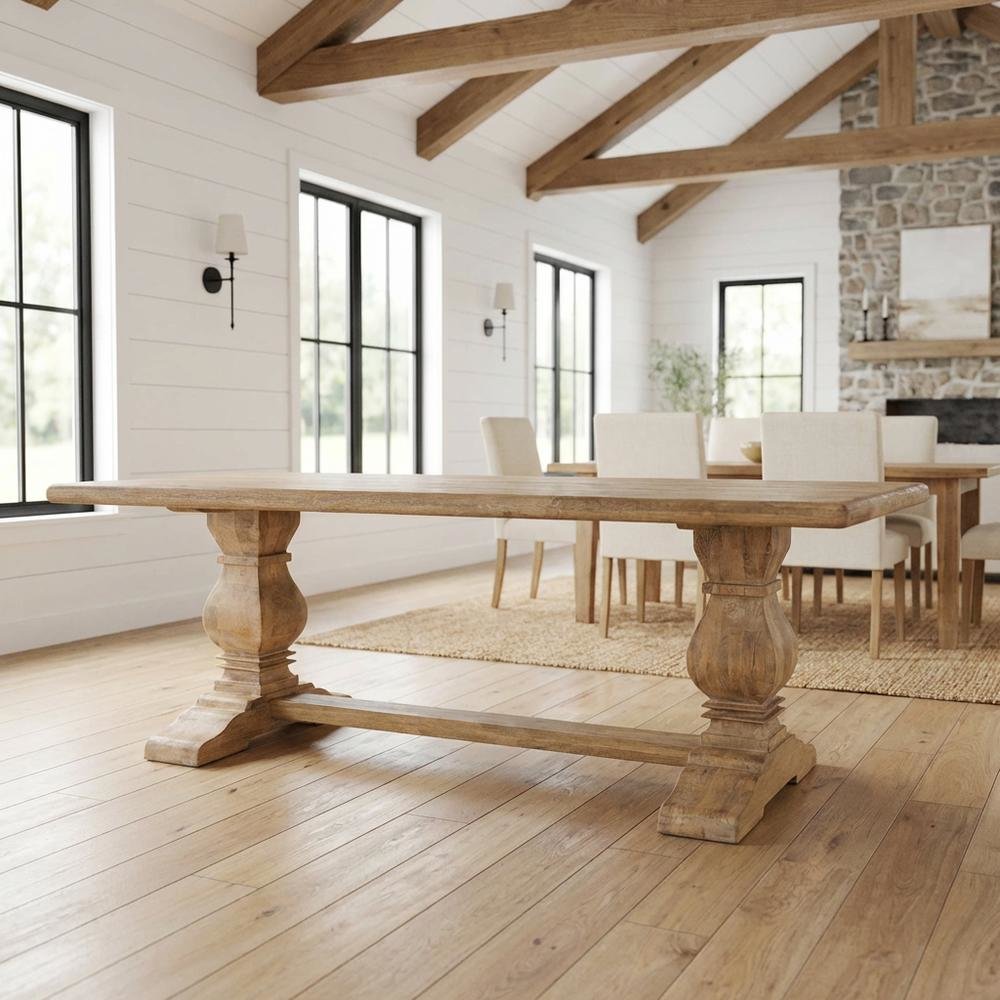 84 Inch Rectangle Wood Dining Table, Antique Oak Finish Dining Room Table