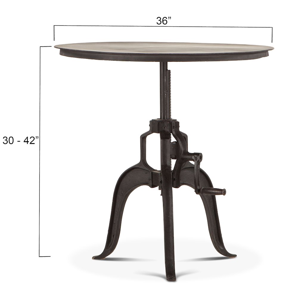 Artezia 36" Height Adjustable Crank Side Table in Matte Black Cast Iron