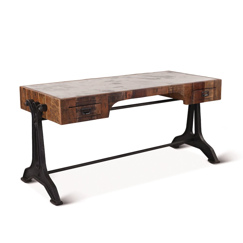 Melbourne Office Desk in Teak Wood with Natural Marble Inlay