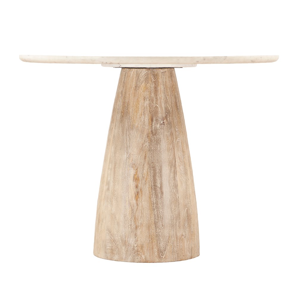 Palm Desert Natural White Marble Dining Table with Modern Washed Wood Base