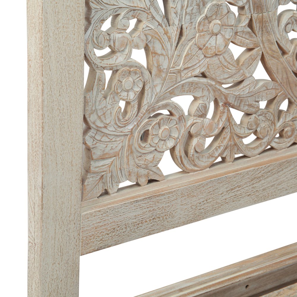 Haveli Queen Bed in Hand Carved Heirloom White