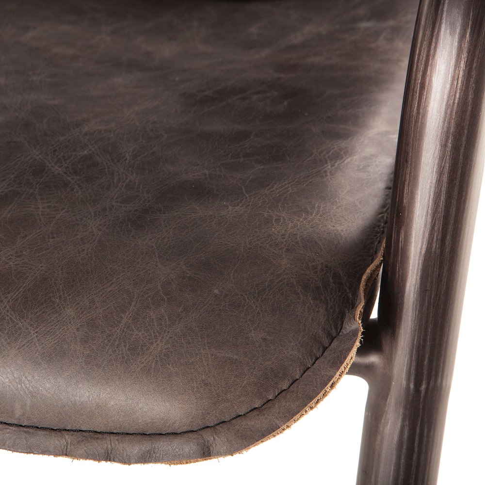 Chiavari Bar Chair in Antique Ebony Leather and Steel