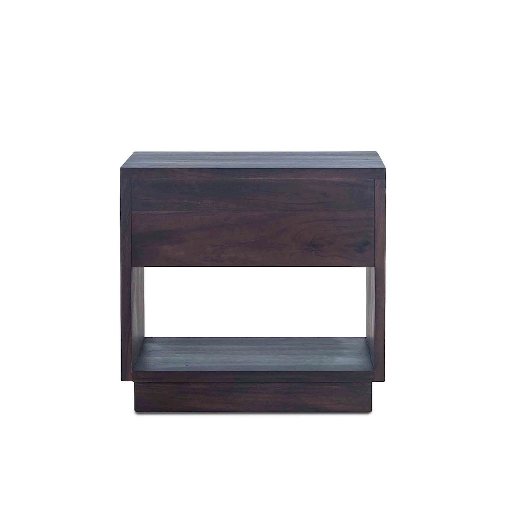 Acacia Wood Nightstand Chest with Open Shelf, Drawer, Iron Frame, Brown