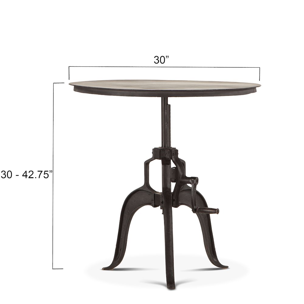 Artezia 30" Height Adjustable Crank Side Table in Matte Black Cast Iron