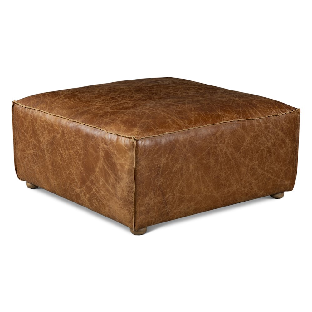 Chiavari Ottoman in Coco Brown Leather