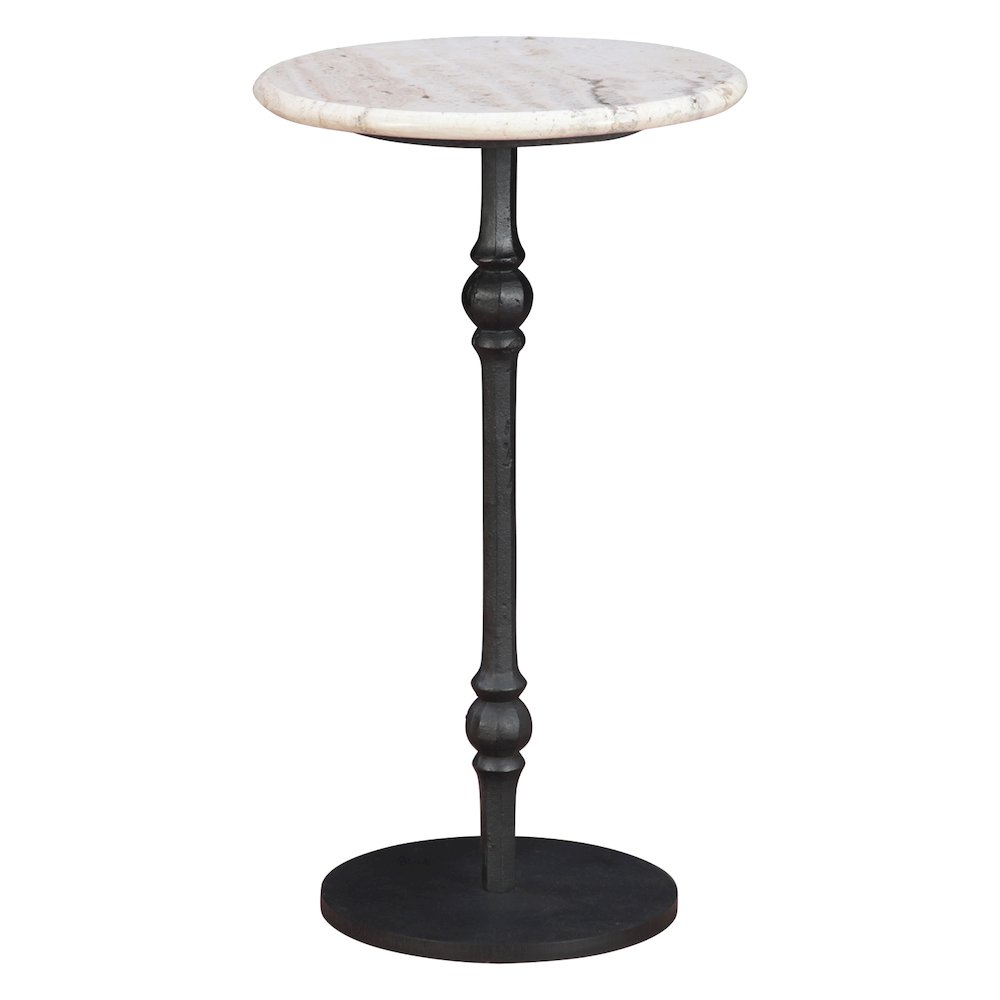 Rochester 10" Side Table in White Travertine with Casting Base
