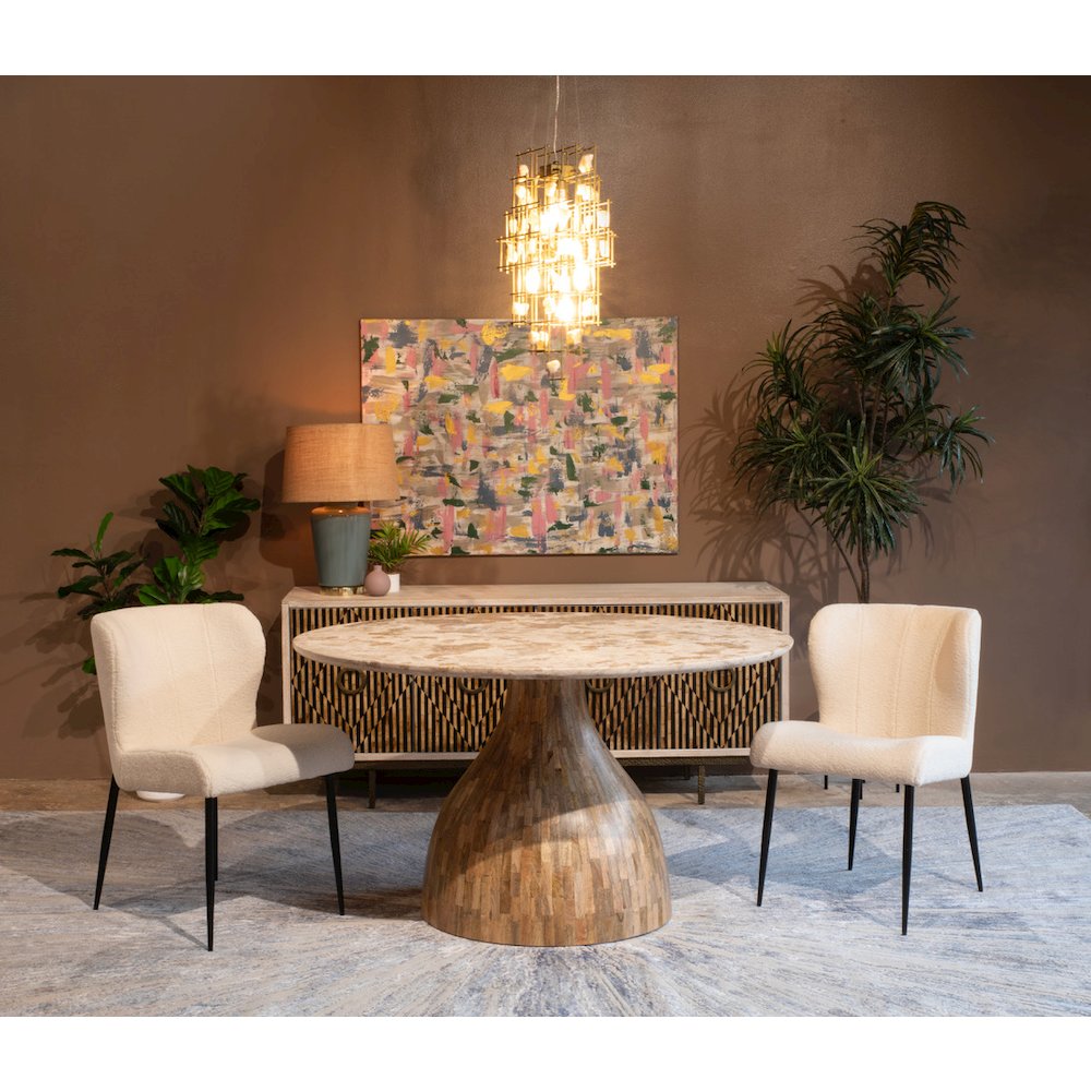 Fargo 54" Dining Table in Capri Beige Marble with Mango Wood Base