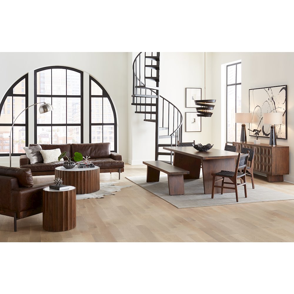 Lisbon Modern White Marble Side Table in Matte Brown