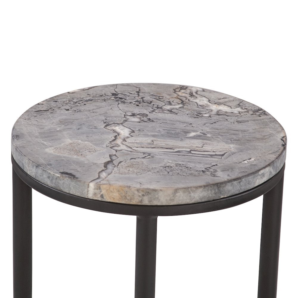 Mumbai 17" Side Table in Grey Septarian with Iron Base
