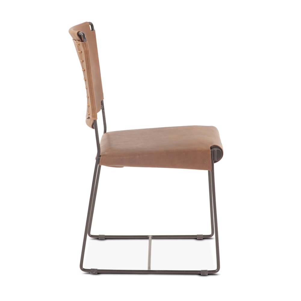 Melbourne Dining Chair in Brown Buffalo Leather and Iron