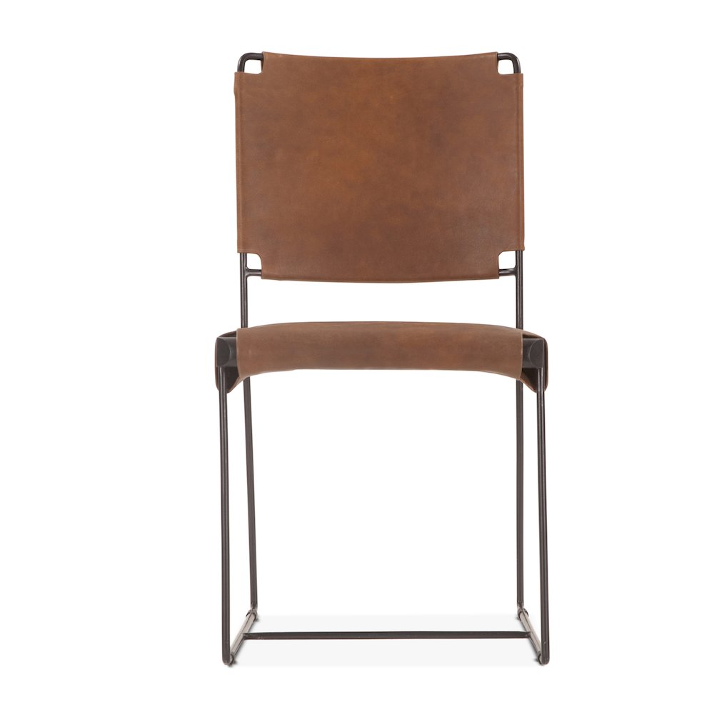 Melbourne Dining Chair in Brown Buffalo Leather and Iron