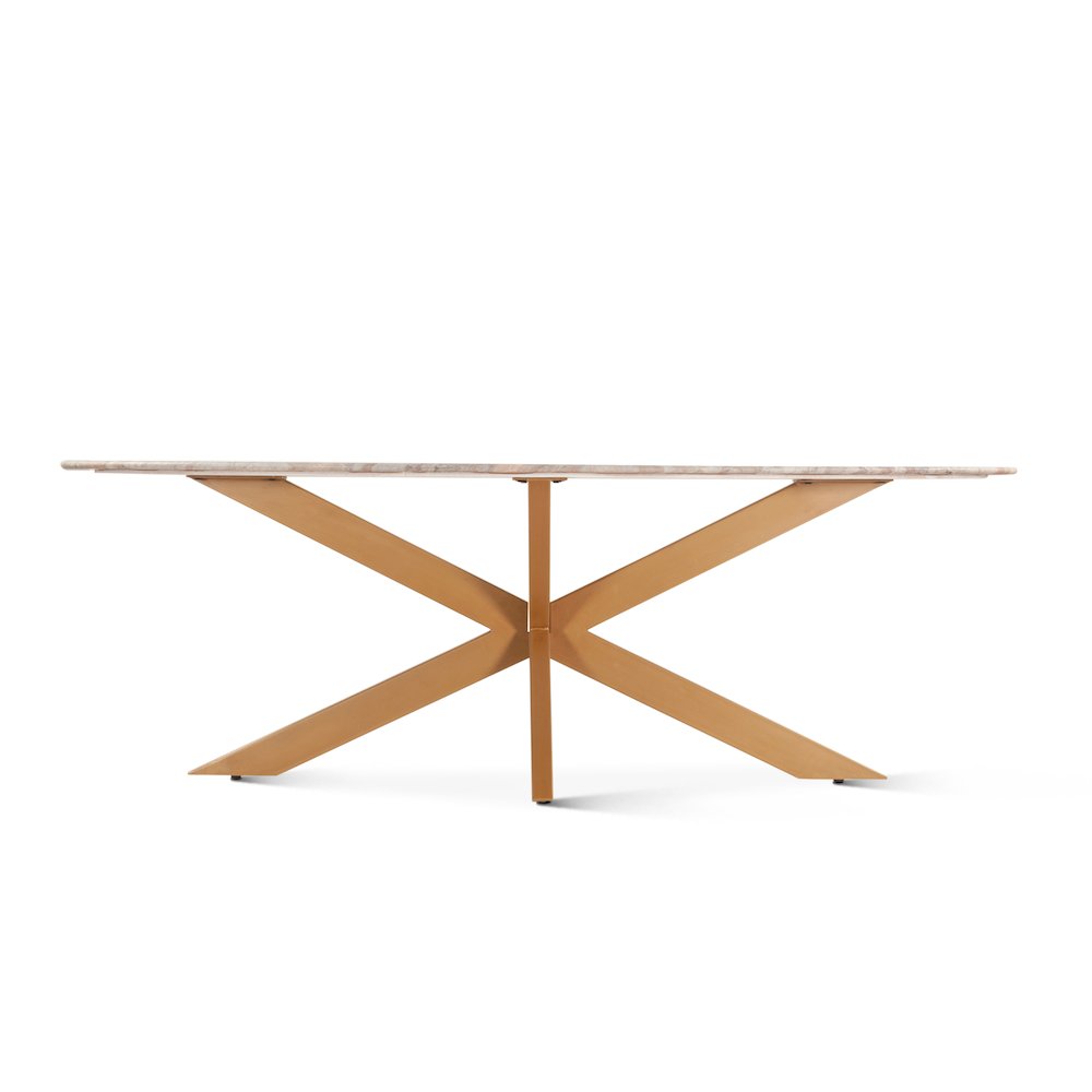 Pasadena 90" Oval Dining Table in Sawar Marble and Iron with Antique Gold Finish