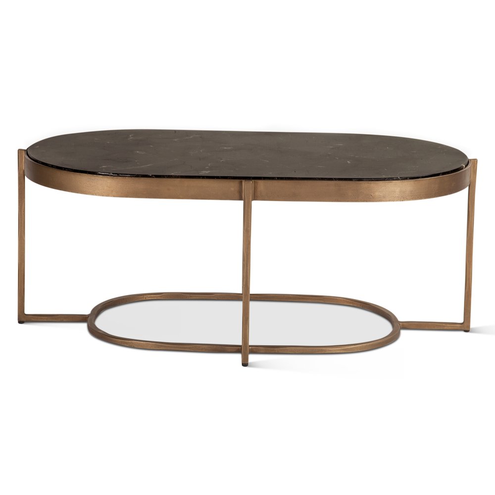 Fresno 43" Coffee Table with Black Marble and Antique Brass Base