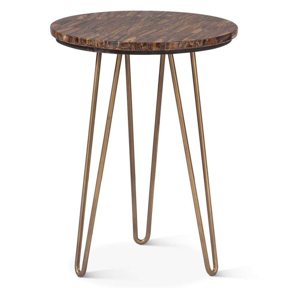 Mumbai 17" Side Table in Tiger Eye with Iron Base
