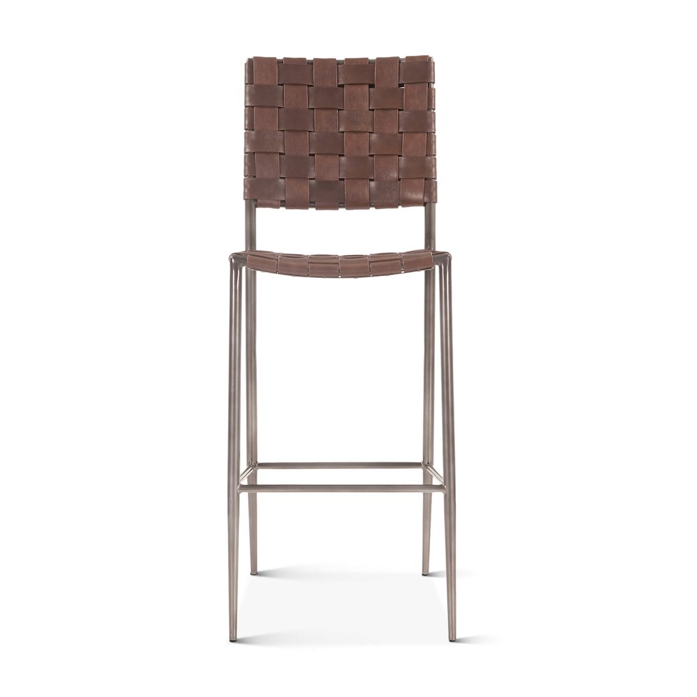 Lund 17in Buffalo Leather and Iron Bar Chair Brown