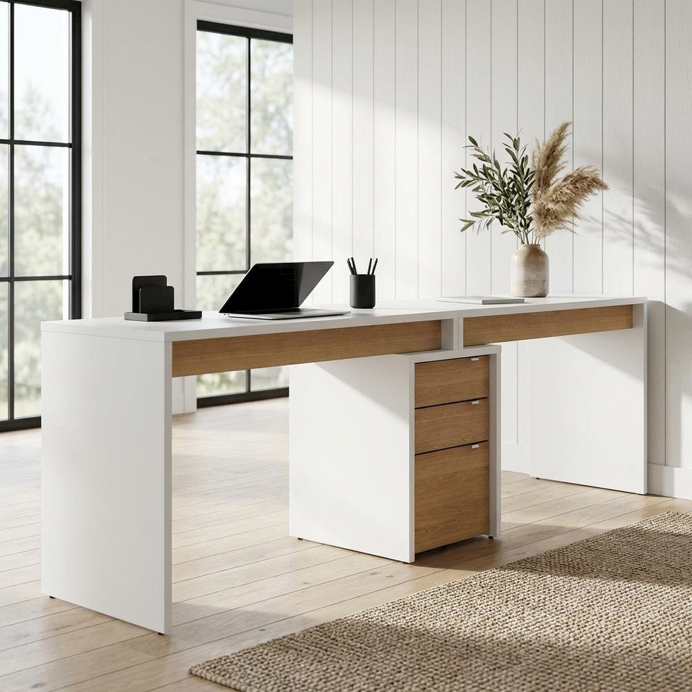 White 3-Piece Home Office Set With Multi-Purpose Storage And Desks