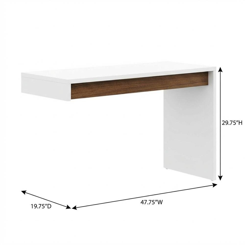 Reversible Desk Panel For Home Office, White And Walnut Finish, Modern Style