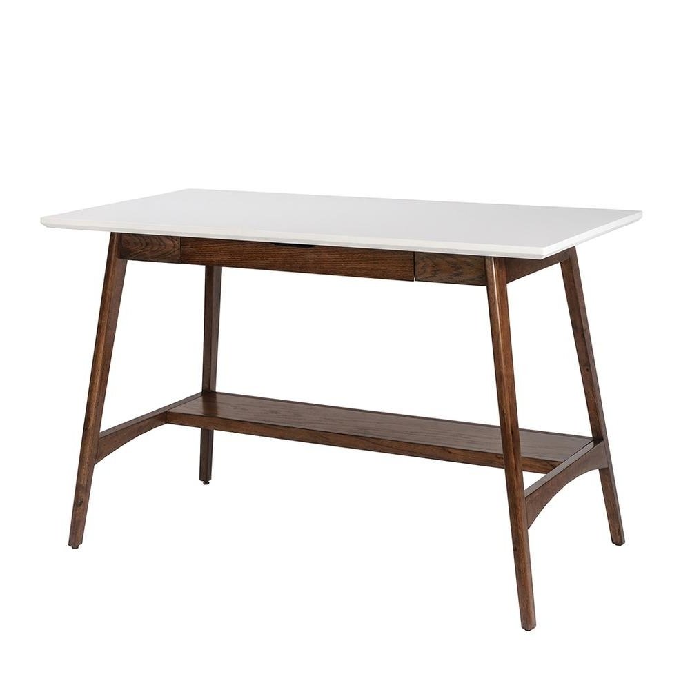 White Office Table – 24 Inch Minimalist Desk with MDF Top and Shelf