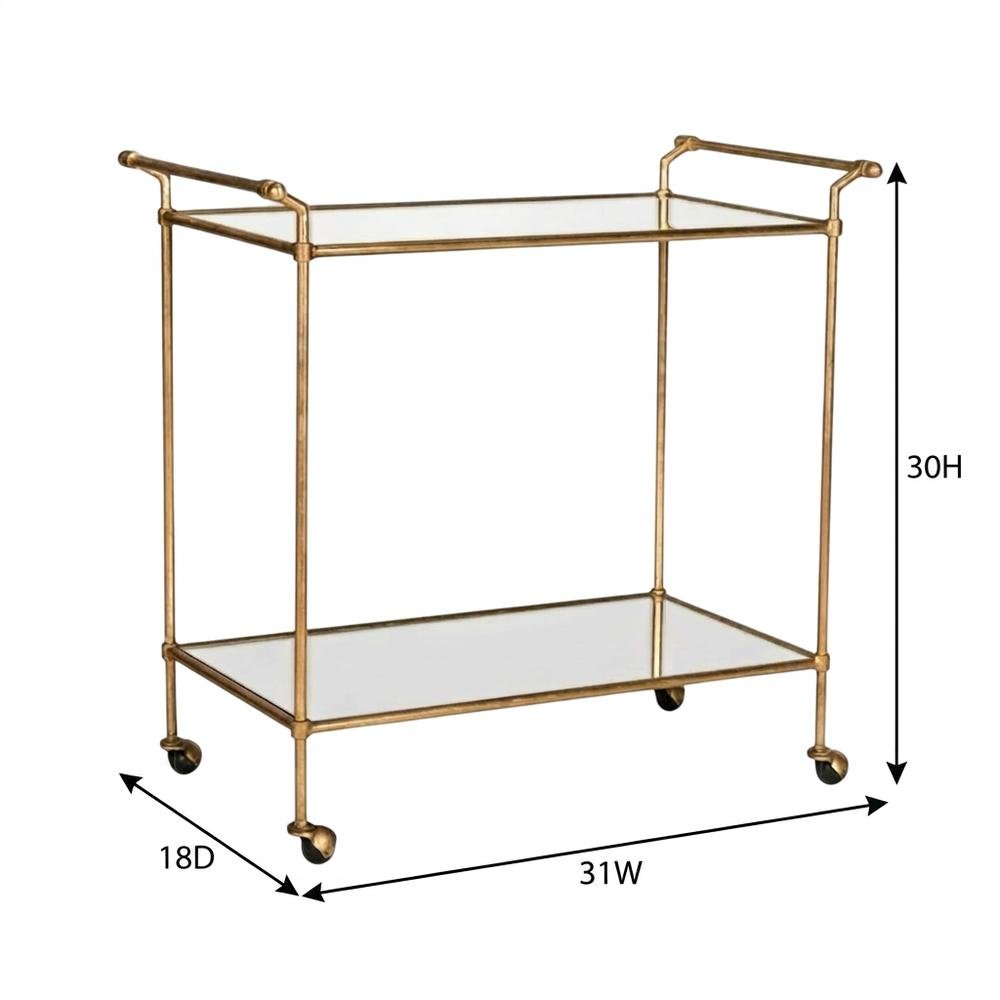 Gold Metal Bar Cart with Casters and Single Shelf for Stylish Entertainment