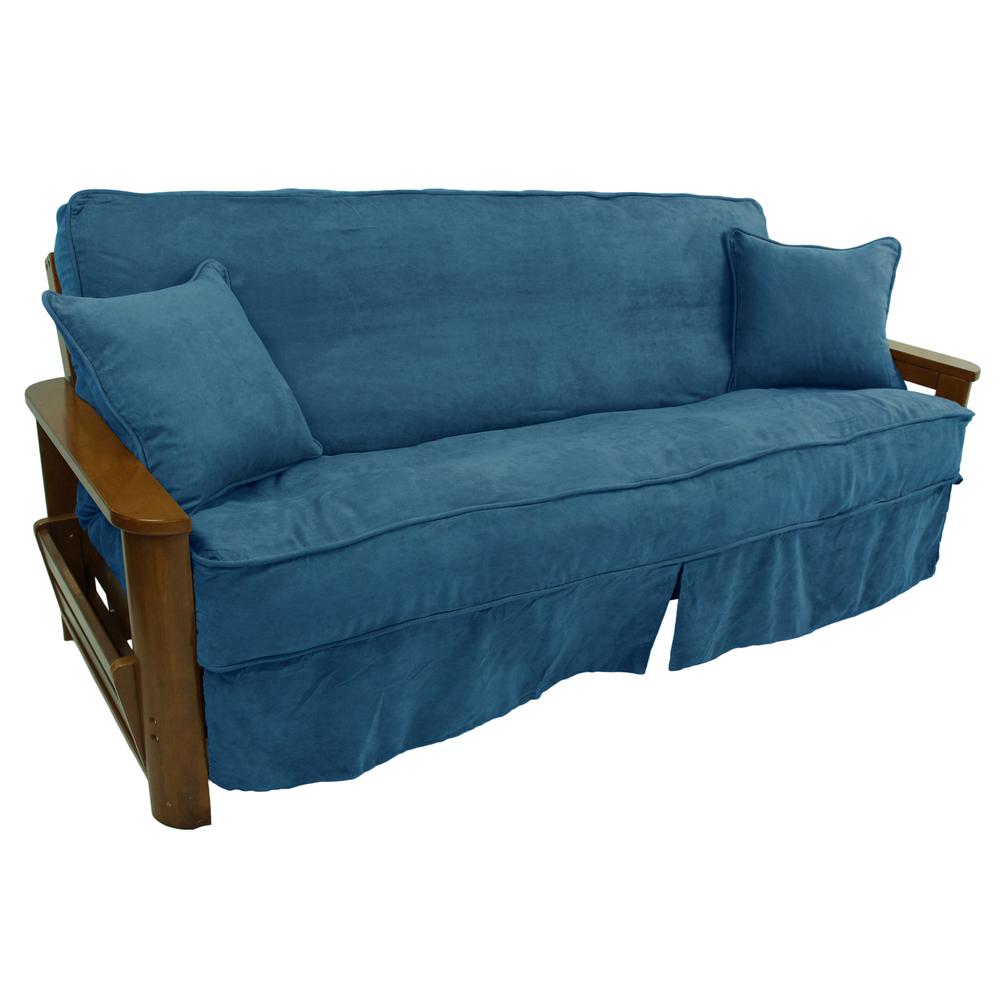 Solid Microsuede Double Corded 8 to 9-inch Full Futon Slipcover Set with Two 18-inch Throw Pillows (Set of 3) 9671-CD-MS-TL