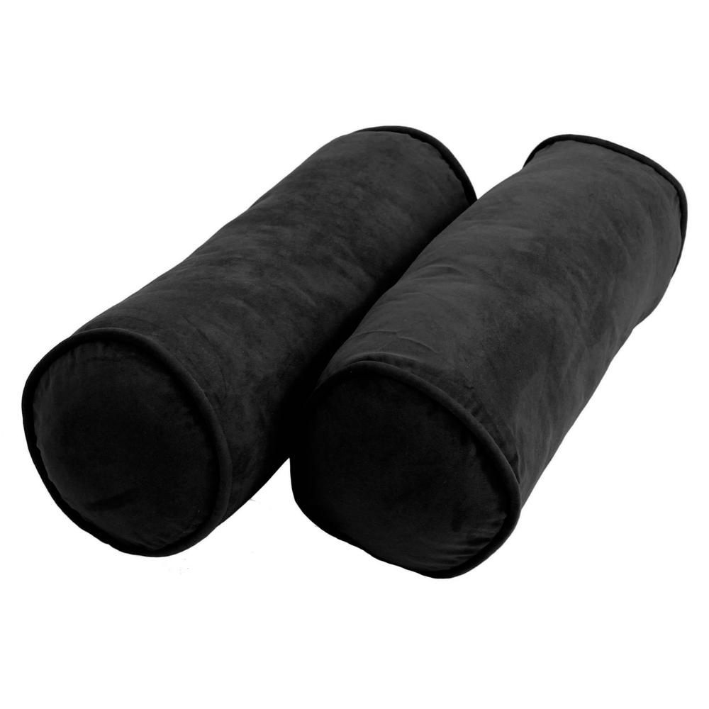 20-inch by 8-inch Double-corded Solid Microsuede Bolster Pillows with Inserts (Set of 2) 9814-CD-S2-MS-BK
