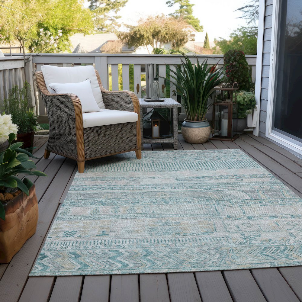 Machine Washable Indoor/Outdoor Chantille Teal 3' x 5' Rug