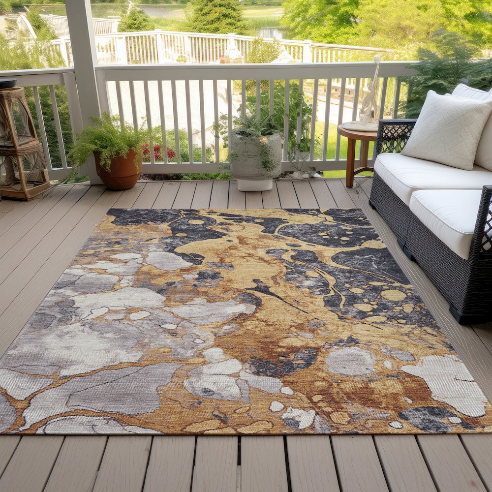 Machine Washable Indoor/Outdoor Chantille Gold 3' x 5' Rug
