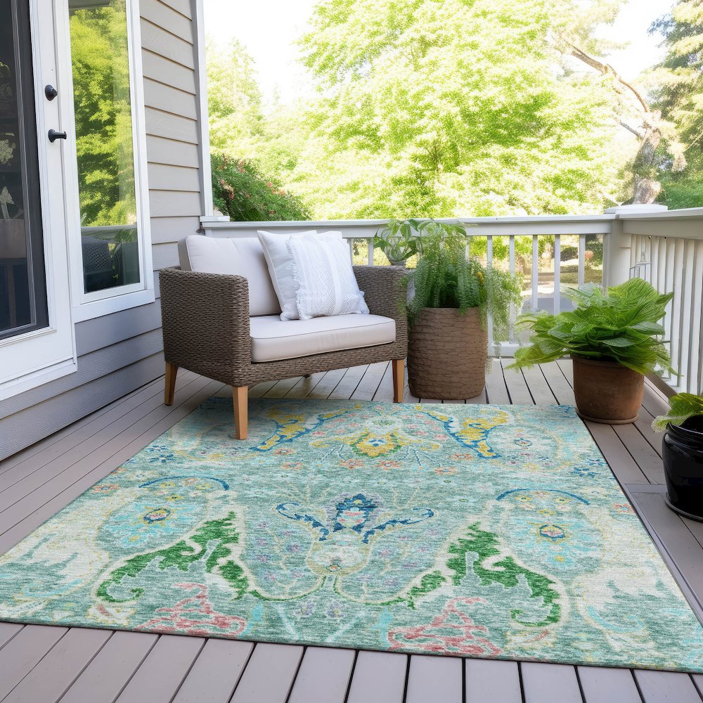 Machine Washable Indoor/Outdoor Chantille Teal 3' x 5' Rug