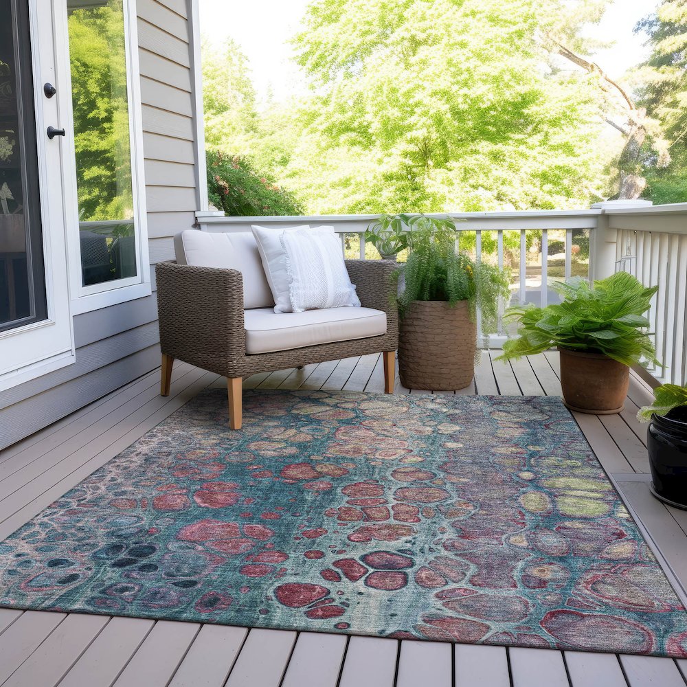 Machine Washable Indoor/Outdoor Chantille Teal 3' x 5' Rug
