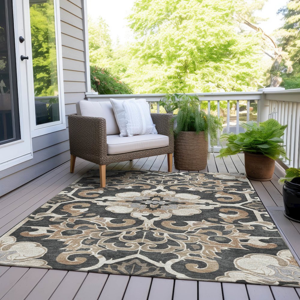 Machine Washable Indoor/Outdoor Chantille Charcoal 3' x 5' Rug