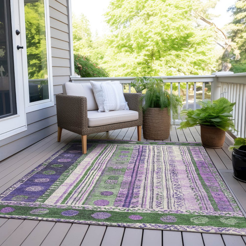 Machine Washable Indoor/Outdoor Chantille Green 3' x 5' Rug